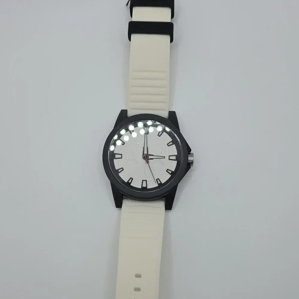 Armani Exchange White Silicone Band Black Stainless Steel Analog Watch 3 ATM